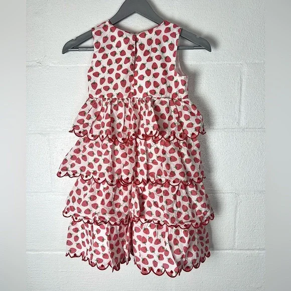 Mini Boden 8-9 year old Strawberry Tiered Dress Scalloped Embroidered Ruffle - Picture 5 of 9